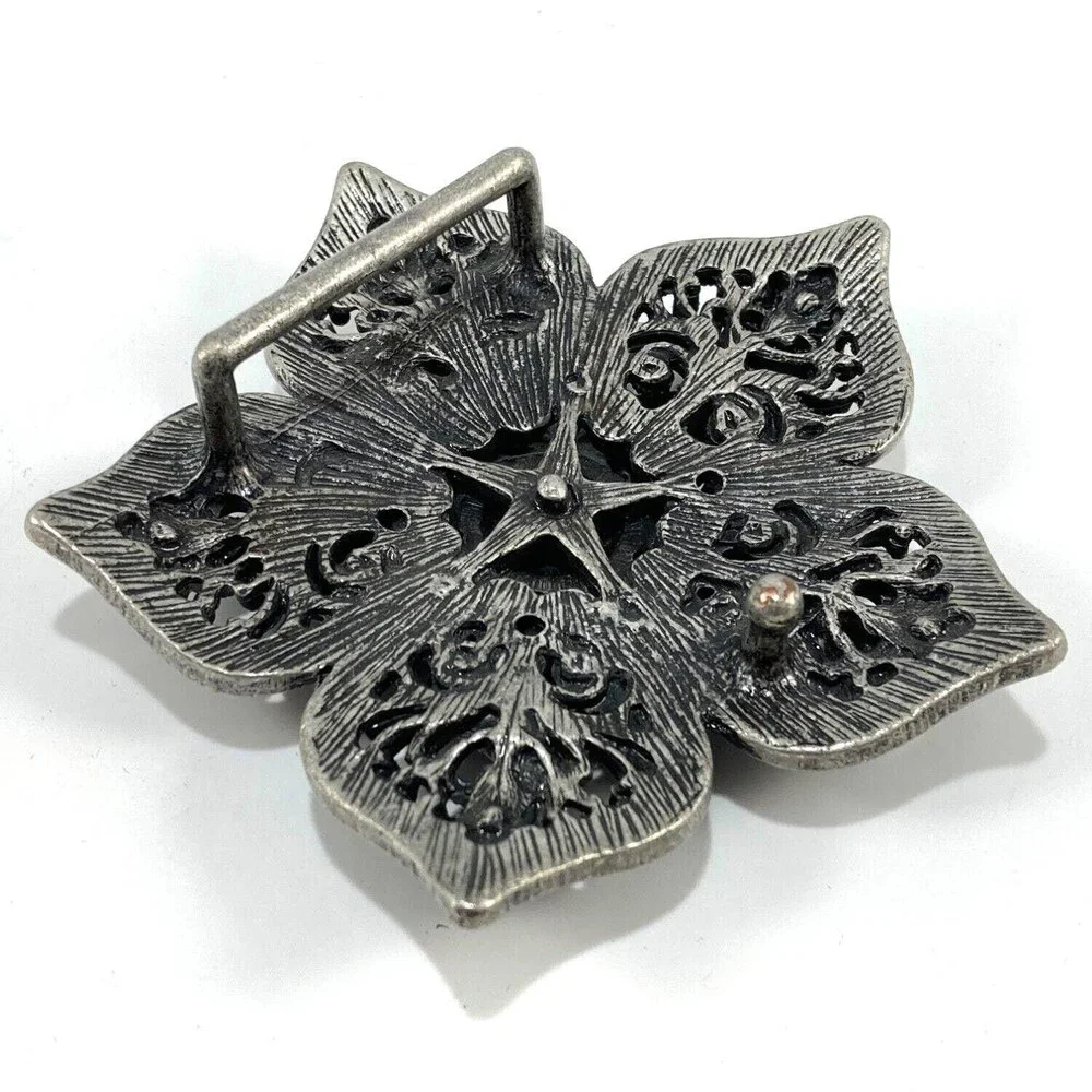 Belt Buckle Women's Star Flower Pedals Double Layer Perforated Red Rhinestones‎